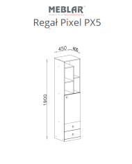 Regał Pixel PX5 z drzwiami, szufladami i wnękami regałowymi, Dąb biszkoptowy/ Biały lux/ Szary, MEBLAR