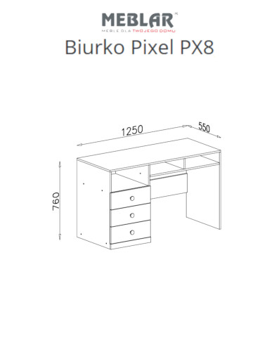 Biurko Pixel PX8, szuflady, półki, Dąb biszkoptowy/ Biały lux/ Szary, MEBLAR