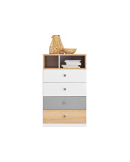 Komoda Pixel PX10, szuflady, wnęki regałowe, Dąb biszkoptowy/ Biały lux/ Szary, MEBLAR