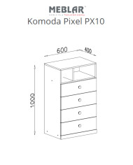 Komoda Pixel PX10, szuflady, wnęki regałowe, Dąb biszkoptowy/ Biały lux/ Szary, MEBLAR