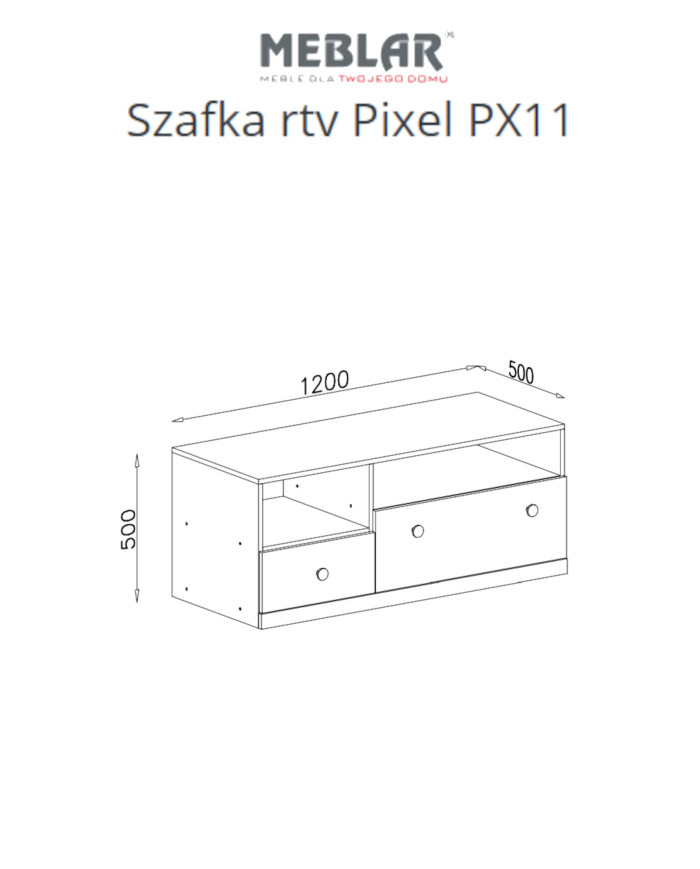 Szafka rtv Pixel PX11 z szufladami i półkami, Dąb biszkoptowy/ Biały lux/ Szary, MEBLAR