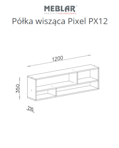 Półka wisząca Pixel PX12, wnęki regałowe, Dąb biszkoptowy/ Biały lux/ Szary, MEBLAR