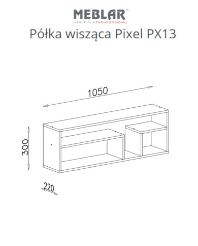 Półka wisząca Pixel PX13, wnęki regałowe, Dąb biszkoptowy/ Biały lux/ Szary, MEBLAR