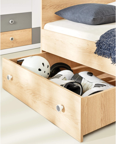 Biurko Pixel PX8, szuflady, półki, Dąb biszkoptowy/ Biały lux/ Szary, MEBLAR