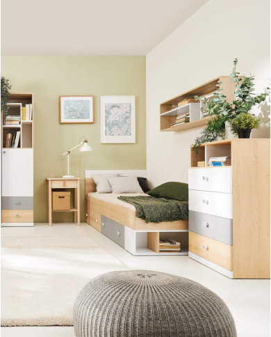 Półka wisząca Pixel PX12, wnęki regałowe, Dąb biszkoptowy/ Biały lux/ Szary, MEBLAR