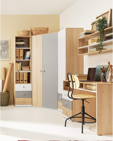 Półka wisząca Pixel PX12, wnęki regałowe, Dąb biszkoptowy/ Biały lux/ Szary, MEBLAR