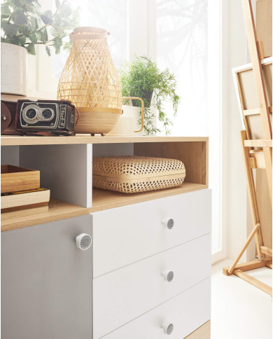 Półka wisząca Pixel PX12, wnęki regałowe, Dąb biszkoptowy/ Biały lux/ Szary, MEBLAR