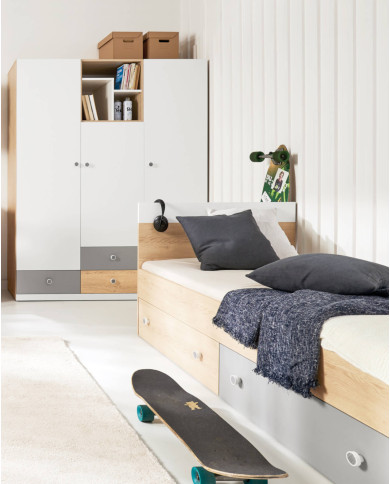 Półka wisząca Pixel PX13, wnęki regałowe, Dąb biszkoptowy/ Biały lux/ Szary, MEBLAR