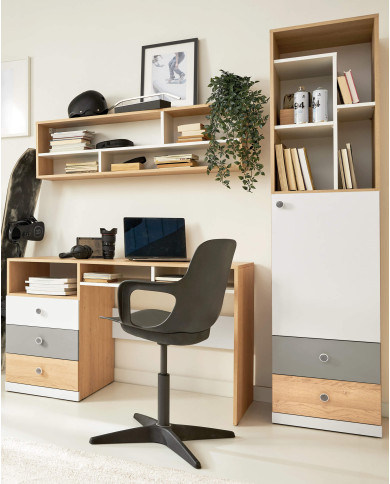 Półka wisząca Pixel PX13, wnęki regałowe, Dąb biszkoptowy/ Biały lux/ Szary, MEBLAR