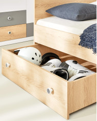 Łóżko PIXEL PX14, powierzchnia 90x200 cm, szuflady, wnęki regałowe, Dąb biszkoptowy /Biały lux/ Szary, MEBLAR