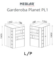 Szafa młodzieżowa - Garderoba Planet PL1, dwudrzwiowa, Czarny/ Dąb/ Beż, MEBLAR
