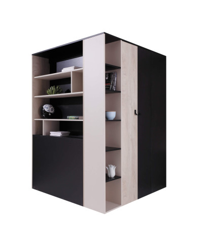 Szafa młodzieżowa - Garderoba Planet PL1, dwudrzwiowa, Czarny/ Dąb/ Beż, MEBLAR