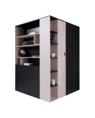 Szafa młodzieżowa - Garderoba Planet PL1, dwudrzwiowa, Czarny/ Dąb/ Beż, MEBLAR