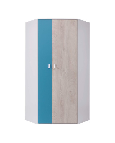Szafa narożna Planet PL2, dwudrzwiowa, Biały lux/ Dąb/ Morski, MEBLAR