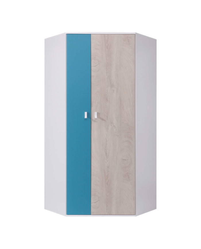 Szafa narożna Planet PL2, dwudrzwiowa, Biały lux/ Dąb/ Morski, MEBLAR