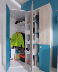 Szafa narożna Planet PL2, dwudrzwiowa, Biały lux/ Dąb/ Morski, MEBLAR