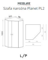 Szafa narożna Planet PL2, dwudrzwiowa, Biały lux/ Dąb/ Morski, MEBLAR
