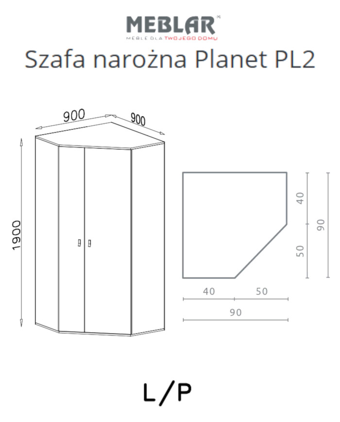 Szafa narożna Planet PL2, dwudrzwiowa, Czarny/ Dąb/ Beż, MEBLAR
