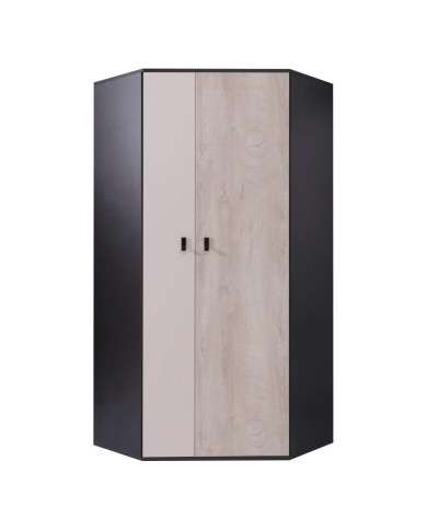 Szafa narożna Planet PL2, dwudrzwiowa, Czarny/ Dąb/ Beż, MEBLAR