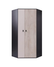 Szafa narożna Planet PL2, dwudrzwiowa, Czarny/ Dąb/ Beż, MEBLAR