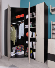 Szafa narożna Planet PL2, dwudrzwiowa, Czarny/ Dąb/ Beż, MEBLAR