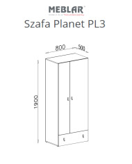Szafa Planet PL3, dwudrzwiowa z szufladą, Biały lux/ Dąb/ Morski, MEBLAR