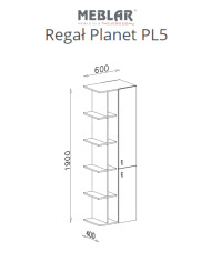 Regał Planet PL5 z drzwiami i otwartymi półkami, Biały lux/ Dąb/ Morski, MEBLAR