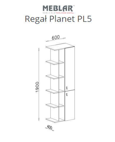 Regał Planet PL5 z drzwiami i otwartymi półkami, Czarny/ Dąb/ Beż, MEBLAR