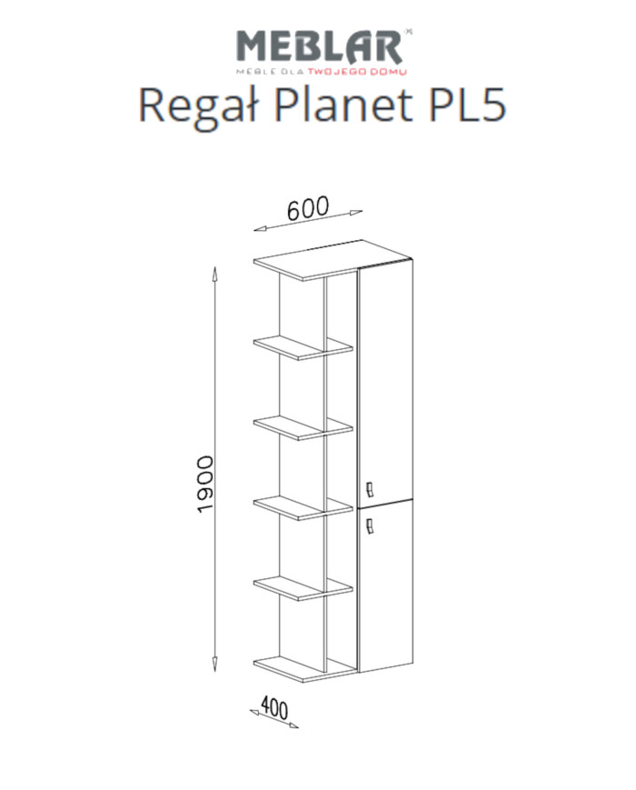 Regał Planet PL5 z drzwiami i otwartymi półkami, Czarny/ Dąb/ Beż, MEBLAR