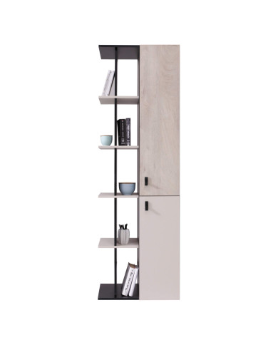 Regał Planet PL5 z drzwiami i otwartymi półkami, Czarny/ Dąb/ Beż, MEBLAR