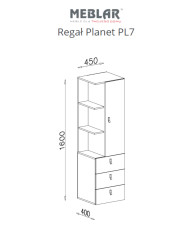 Regał niski Planet PL7 z szufladami, drzwiami i otwartymi półkami, Biały lux/ Dąb/ Morski, MEBLAR