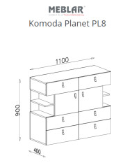 Komoda Planet PL8, drzwi, szuflady, półki, Biały lux/ Dąb/ Morski, MEBLAR