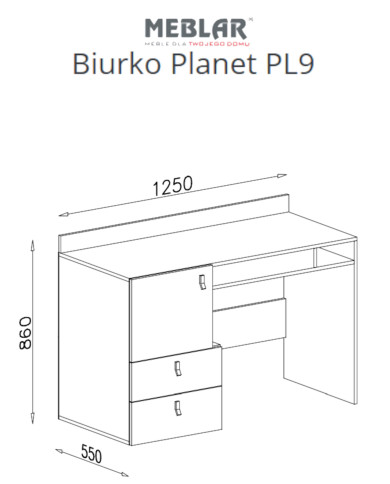 Biurko Planet PL9, drzwi, szuflady, wnęka regałowa, Czarny/ Dąb/ Beż, MEBLAR