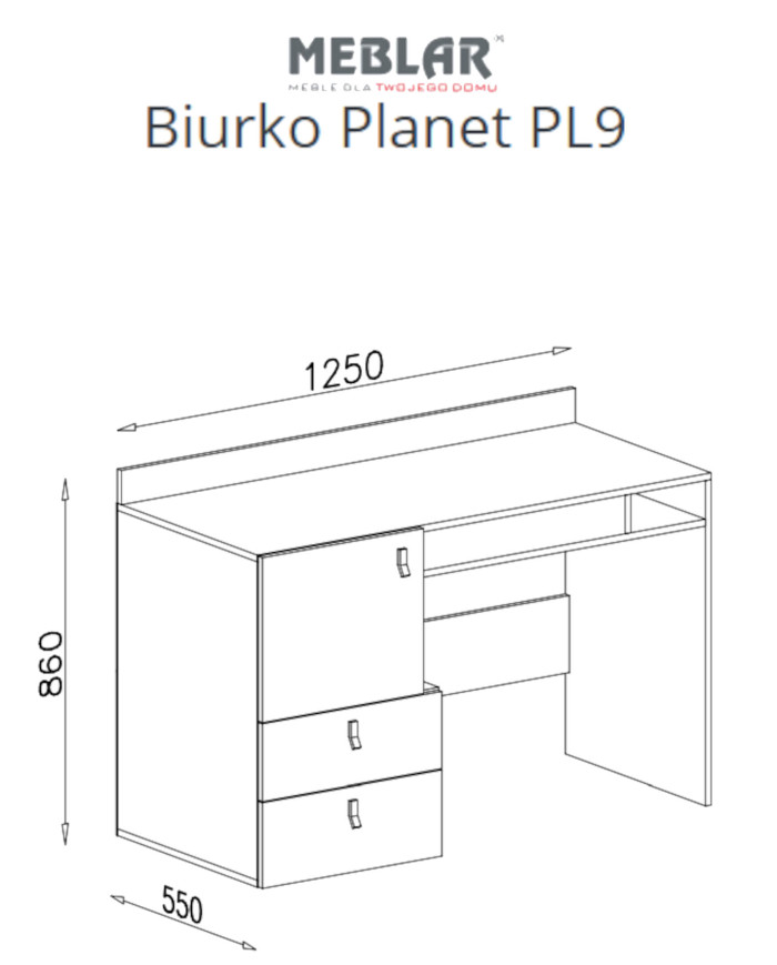 Biurko Planet PL9, drzwi, szuflady, wnęka regałowa, Czarny/ Dąb/ Beż, MEBLAR