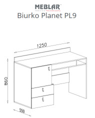 Biurko Planet PL9, drzwi, szuflady, wnęka regałowa, Czarny/ Dąb/ Beż, MEBLAR