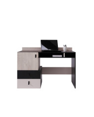 Biurko Planet PL9, drzwi, szuflady, wnęka regałowa, Czarny/ Dąb/ Beż, MEBLAR