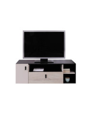 Szafka rtv Planet PL10 z szufladą, drzwiczkami i wnękami regałowymi, Czarny/ Dąb/ Beż, MEBLAR