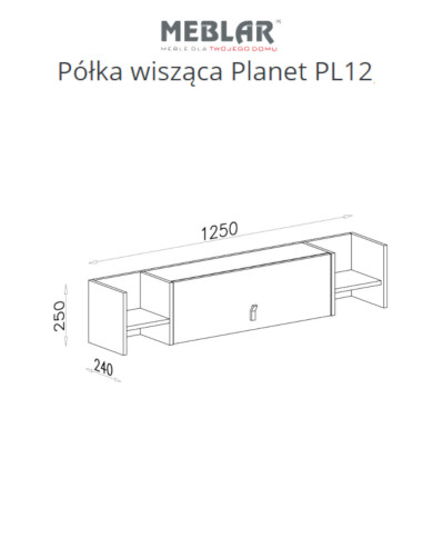 Półka wisząca Planet PL12, uchylne drzwiczki, wnęki regałowe, Biały lux/ Dąb/ Morski, MEBLAR