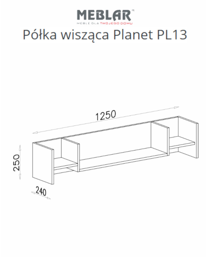 Półka wisząca Planet PL13, Biały lux/ Dąb/ Morski, MEBLAR