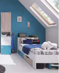 Szafa młodzieżowa - Garderoba Planet PL1, dwudrzwiowa, Biały lux/ Dąb/ Morski, MEBLAR