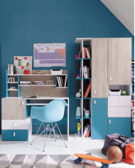 Szafa narożna Planet PL2, dwudrzwiowa, Biały lux/ Dąb/ Morski, MEBLAR