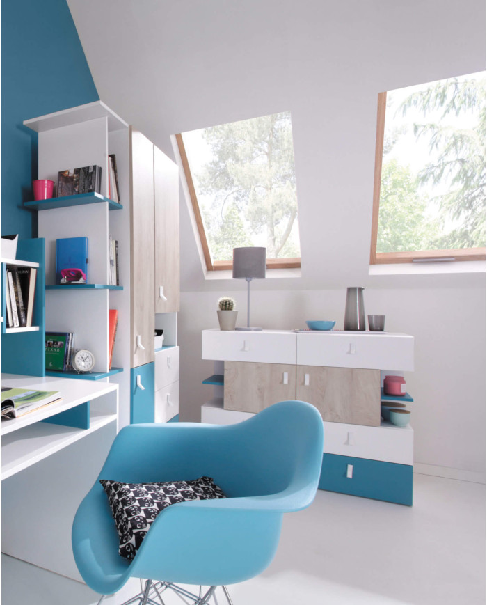 Szafa Planet PL3, dwudrzwiowa z szufladą, Biały lux/ Dąb/ Morski, MEBLAR