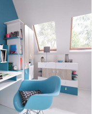 Regał Planet PL5 z drzwiami i otwartymi półkami, Biały lux/ Dąb/ Morski, MEBLAR