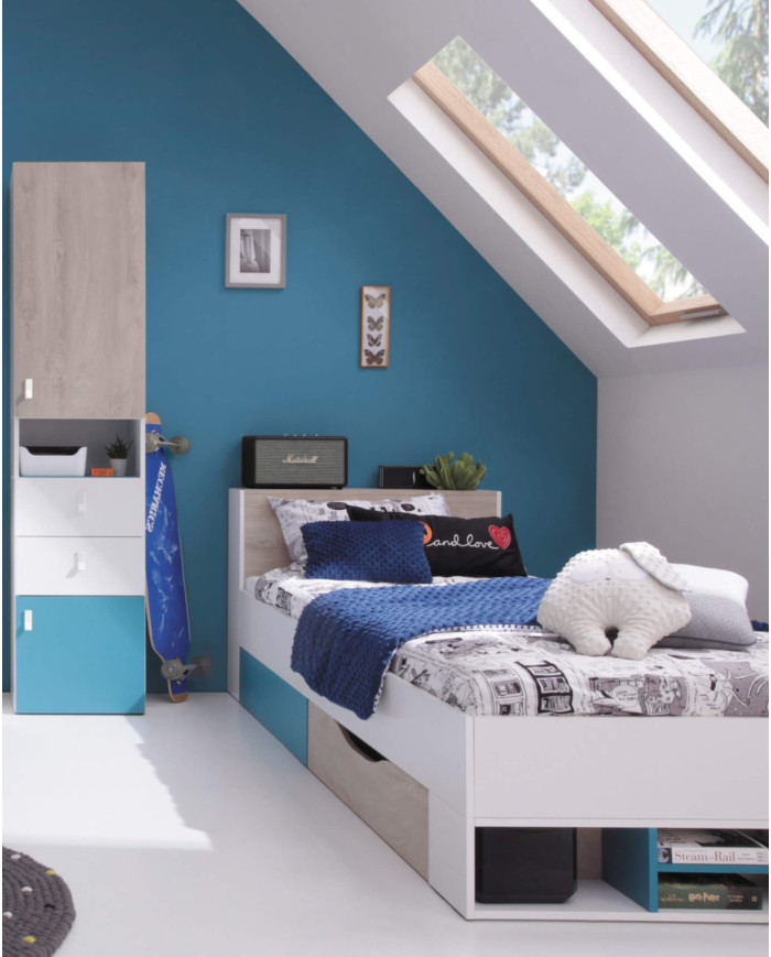 Biurko Planet PL9, drzwi, szuflady, wnęka regałowa, Biały lux/ Dąb/ Morski, MEBLAR