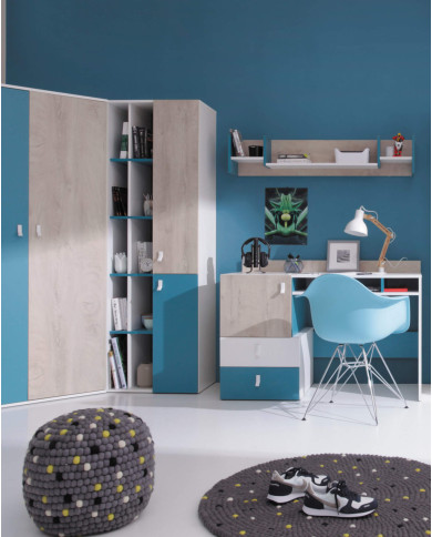 Półka wisząca Planet PL11, Biały lux/ Dąb/ Morski, MEBLAR