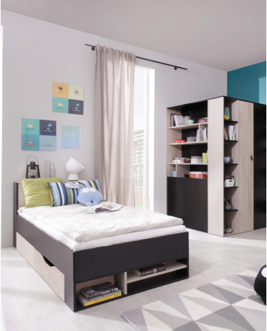 Szafa narożna Planet PL2, dwudrzwiowa, Czarny/ Dąb/ Beż, MEBLAR