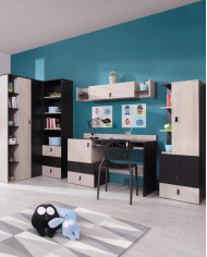 Regał Planet PL6 z szufladami i otwartymi półkami, Czarny/ Dąb/ Beż, MEBLAR