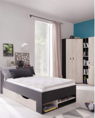 Biurko Planet PL9, drzwi, szuflady, wnęka regałowa, Czarny/ Dąb/ Beż, MEBLAR