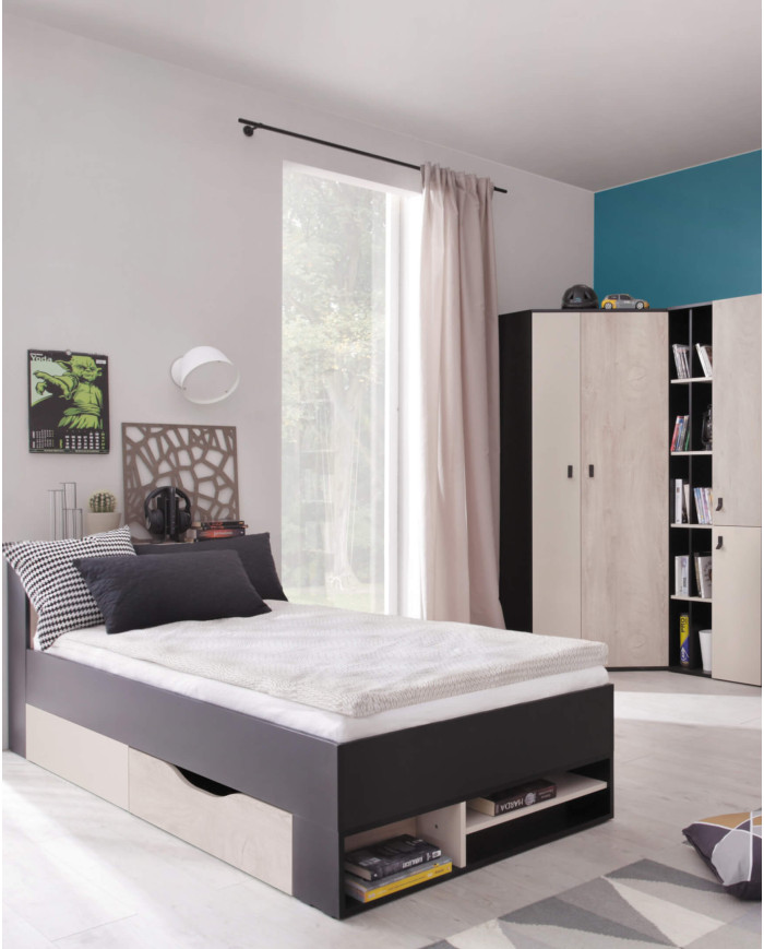 Szafka rtv Planet PL10 z szufladą, drzwiczkami i wnękami regałowymi, Czarny/ Dąb/ Beż, MEBLAR