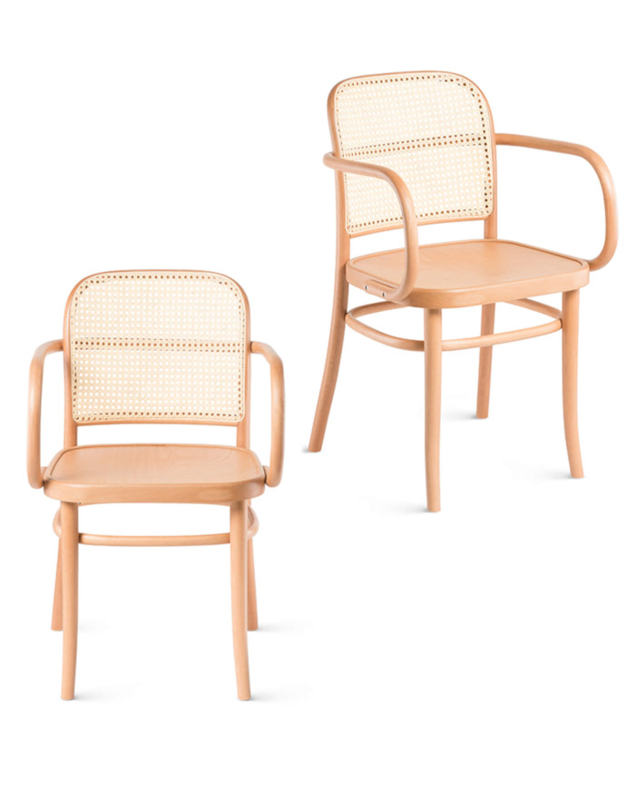 Krzesło z podłokietnikami B-811/2, gięte, twarde siedzisko, wyplatane oparcie, FAMEG